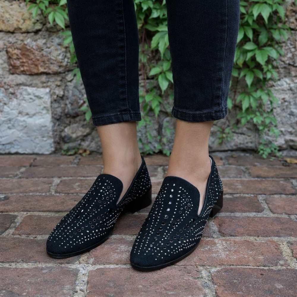 DONALD PLINER Black Textile Modern Downtown Walkable Studded Loafers, 8.5 - Picture 2 of 16